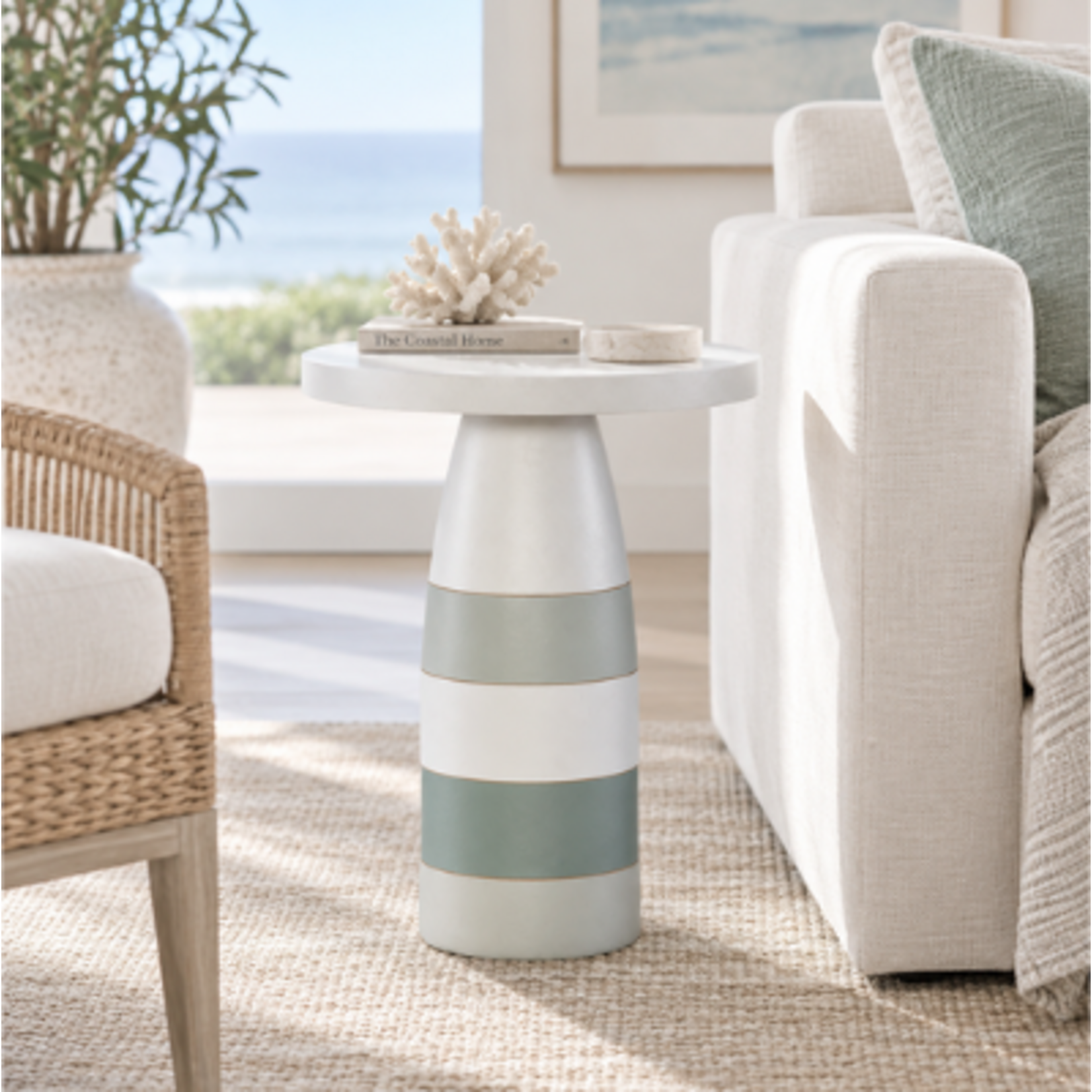 Outside The Box 18x24 Green & White Oh Buoy Spot Side Table
