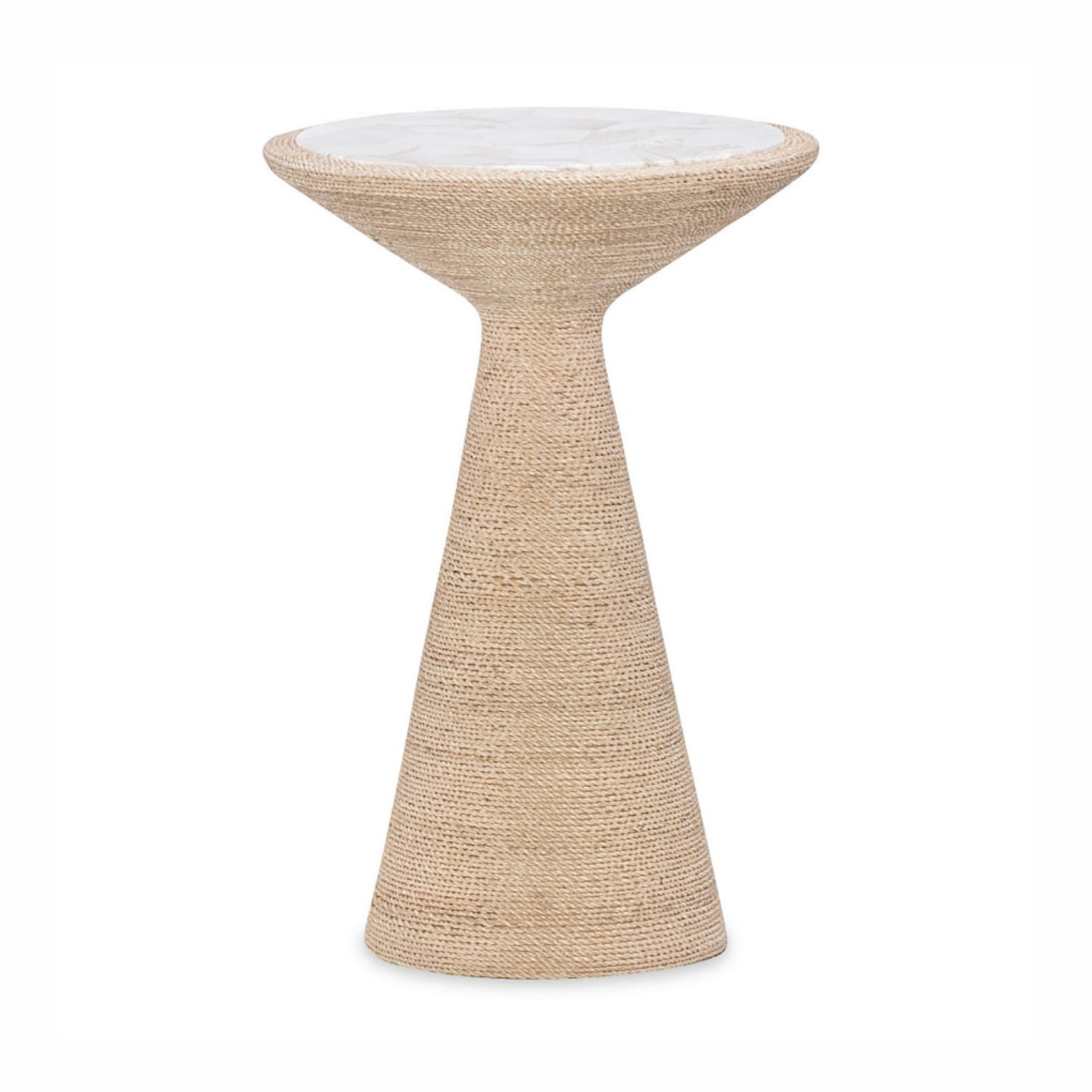 Outside The Box 12x18 Salt Rim Low Abaca Rope Wrapped & Fossil Stone Side Table