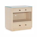 Outside The Box 32x18x30 Boca Chica Natural Raffia Wrapped 2 Drawer LED Lighting Nightstand W / Glass Top
