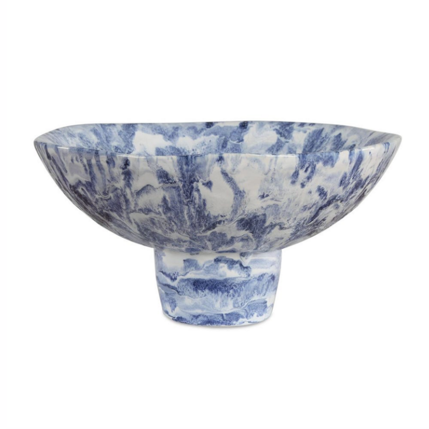 Outside The Box 14" Indigo Blue & White Marblized Ceramic Pedestal Bowl