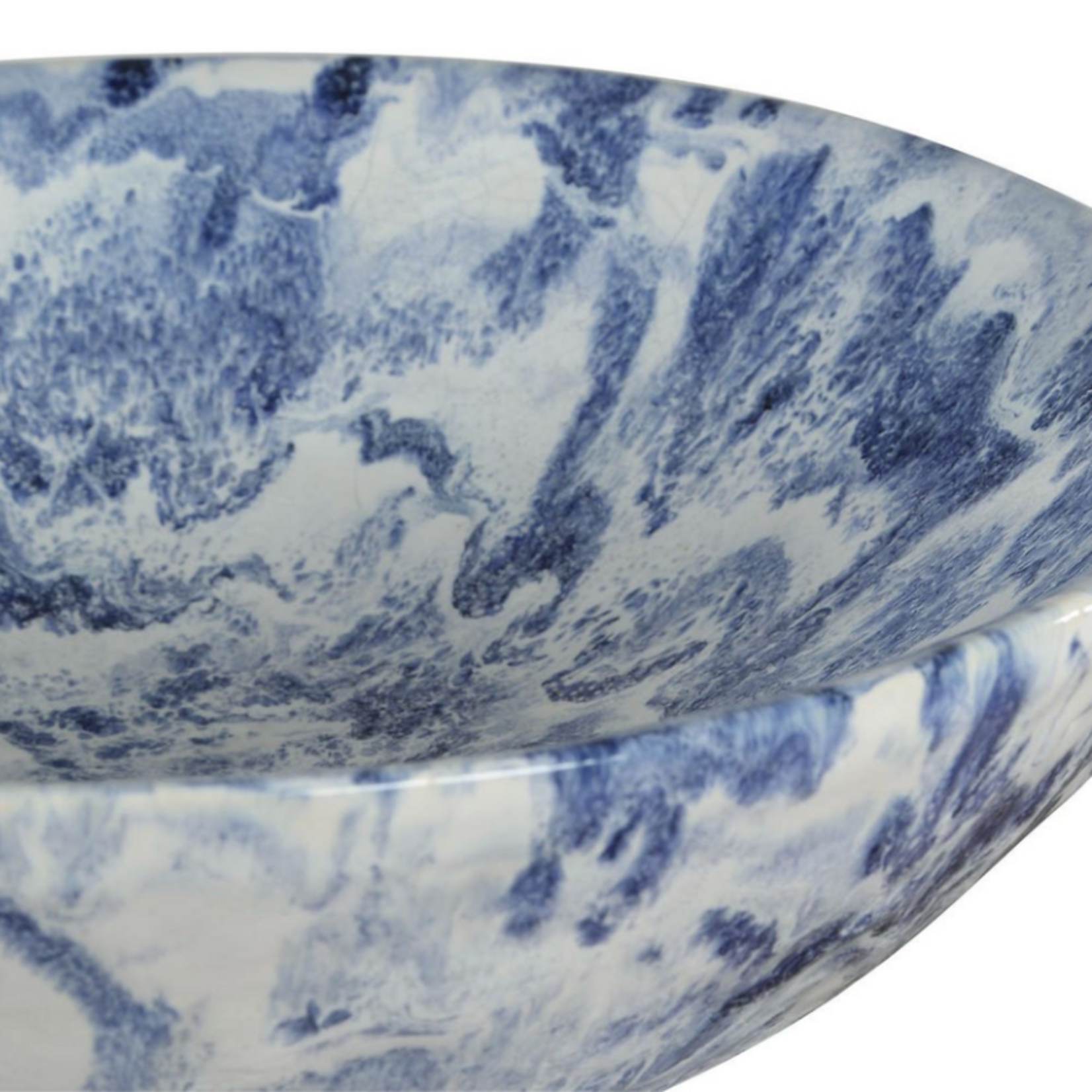 Outside The Box 14" Indigo Blue & White Marblized Ceramic Pedestal Bowl