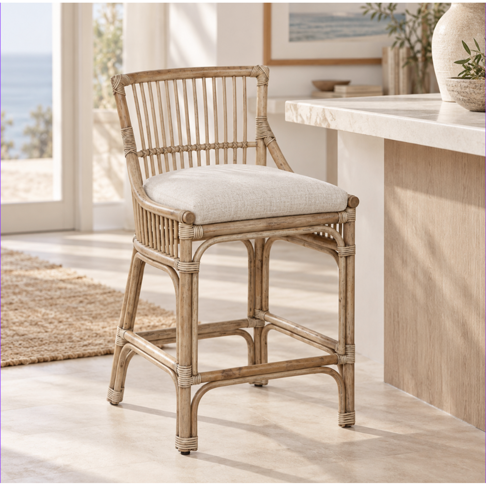 Outside The Box 27" Winston II Rattan Counter Stool In Antique Natural