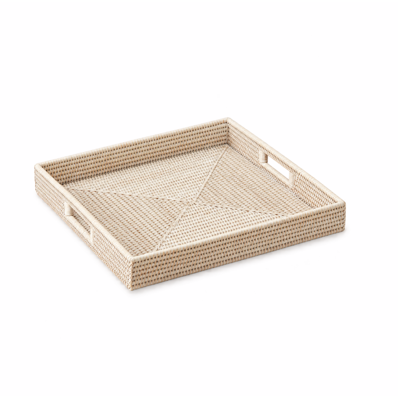 Outside The Box 18x18 Burma Whitewashed Rattan Square Serving Tray