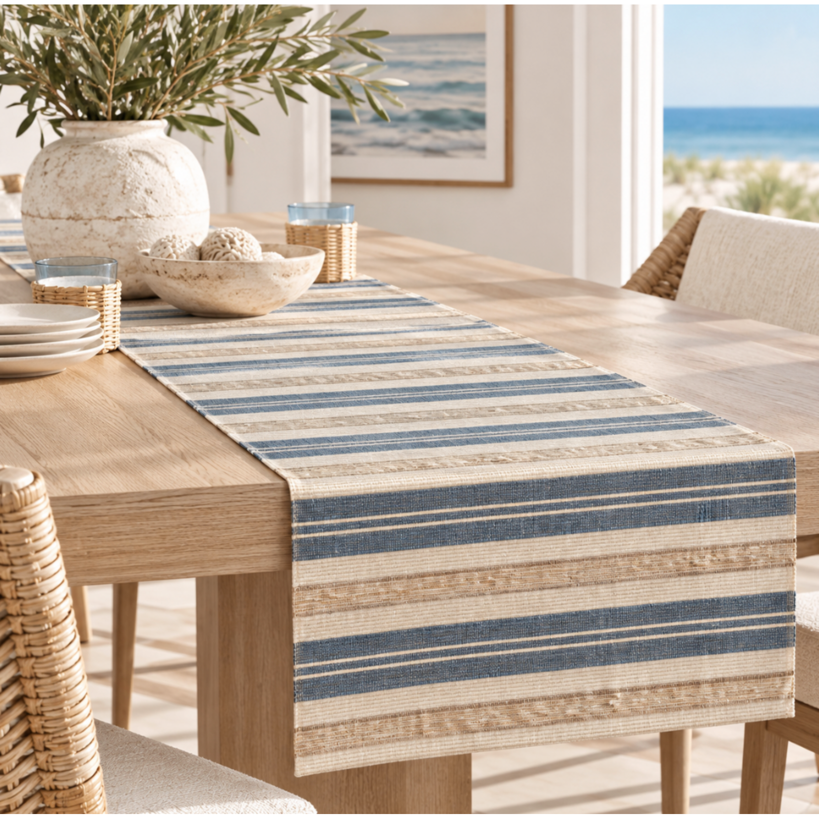 Outside The Box 72x14 Barclay Butera Sycamore Canyon Handcrafted Striped Table Runner