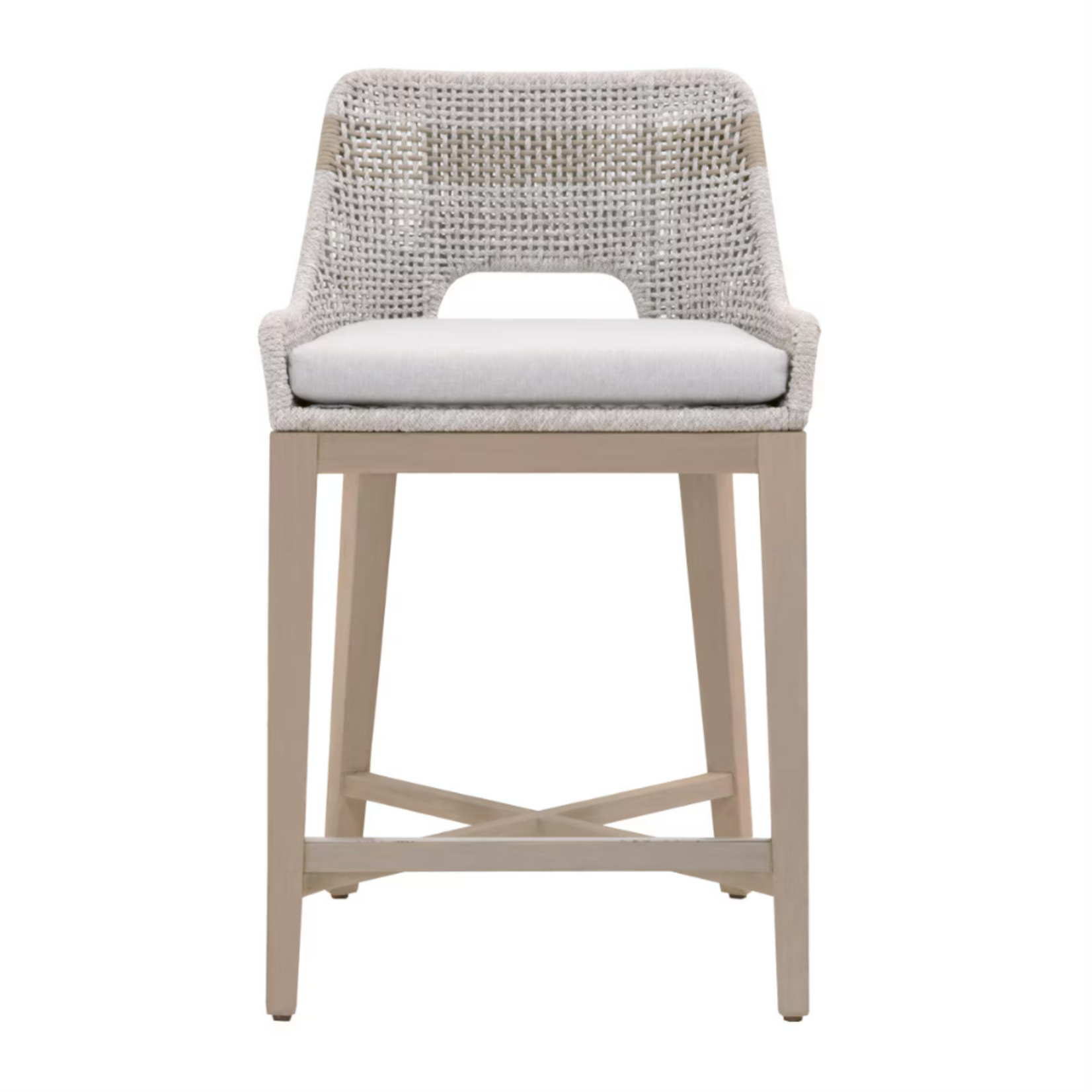 Outside The Box 27" Essentials For Living Tapestry Taupe & White Rope Indoor / Outdoor Washed Ever Teak Counter Stool