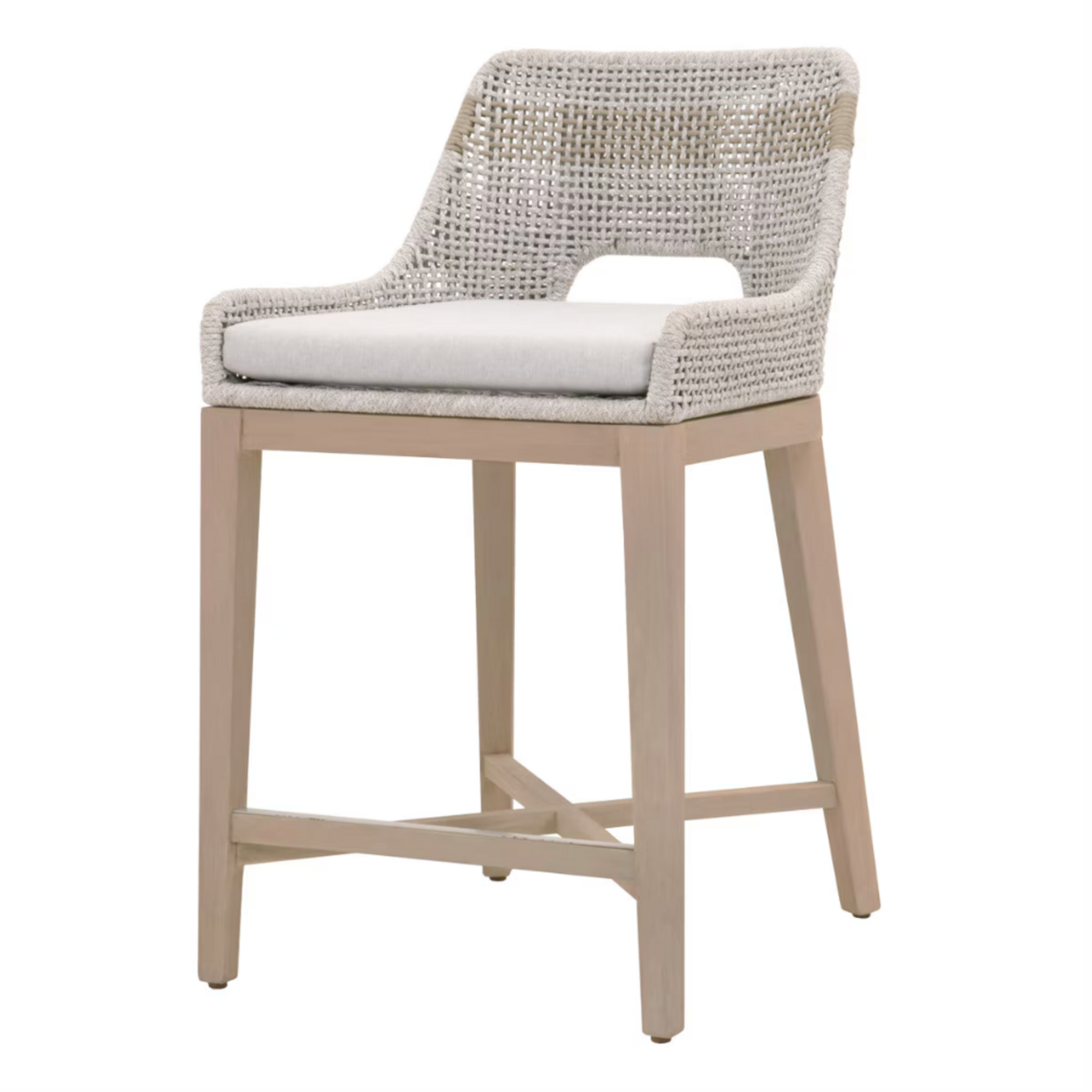 Outside The Box 27" Essentials For Living Tapestry Taupe & White Rope Indoor / Outdoor Washed Ever Teak Counter Stool