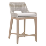 Outside The Box 27" Essentials For Living Tapestry Taupe & White Rope Indoor / Outdoor Washed Ever Teak Counter Stool
