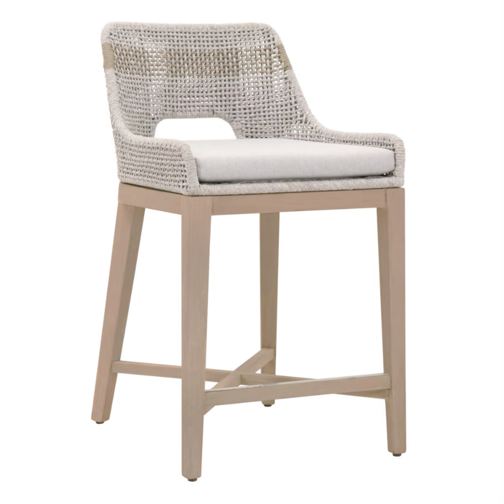 Outside The Box 27" Essentials For Living Tapestry Taupe & White Rope Indoor / Outdoor Washed Ever Teak Counter Stool