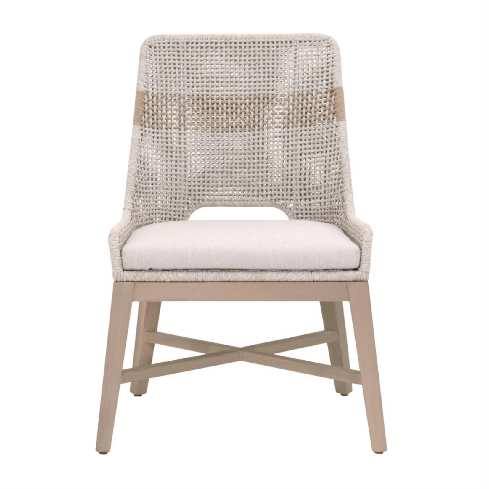 Outside The Box Essentials For Living Tapestry Taupe & White Rope Indoor / Outdoor Washed Ever Teak Dining Chair