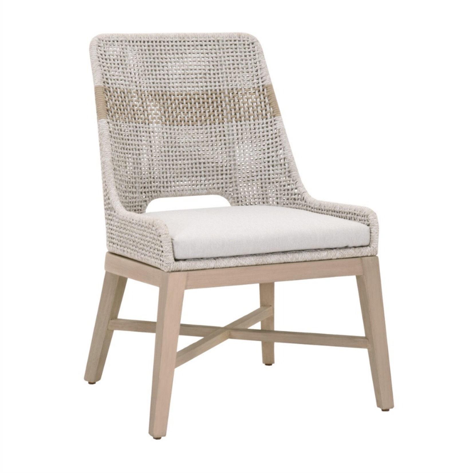 Outside The Box Essentials For Living Tapestry Taupe & White Rope Indoor / Outdoor Washed Ever Teak Dining Chair