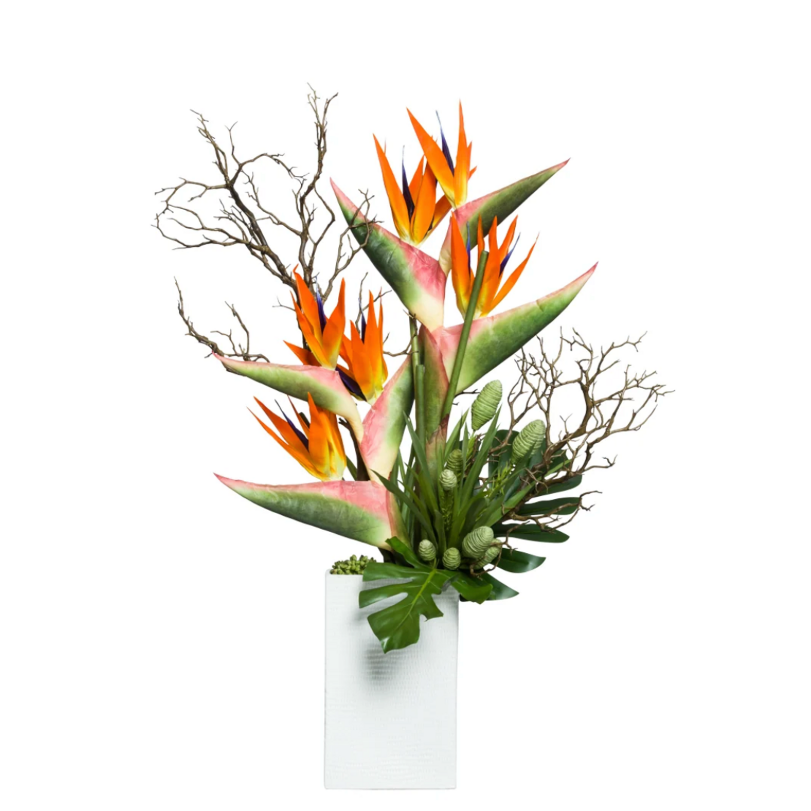 Outside The Box 42" Bird Of Paradise Faux Plant Mix In White Ceramic Square Vase