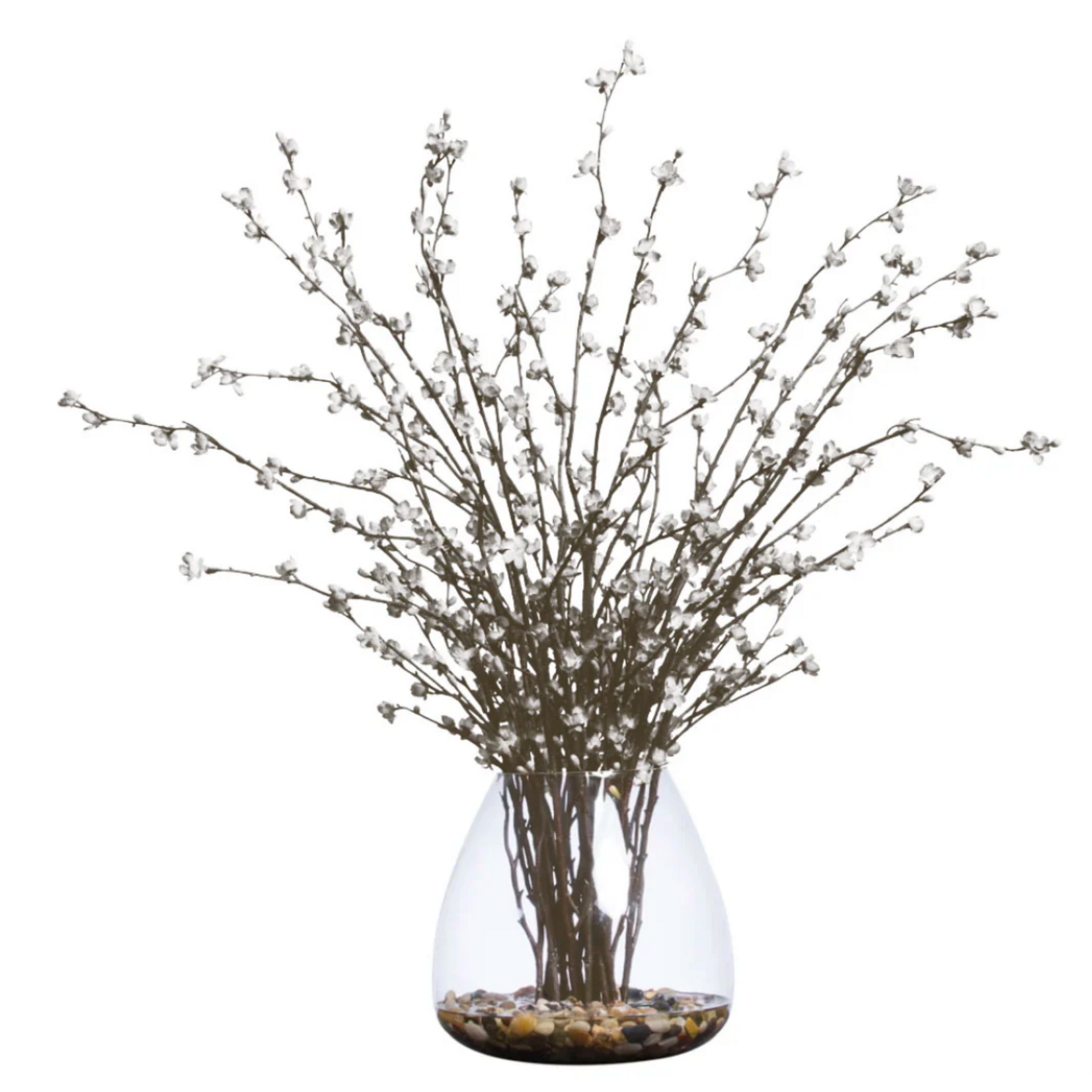 Outside The Box 35" White Cherry Blossom Faux Plant In Glass Vase