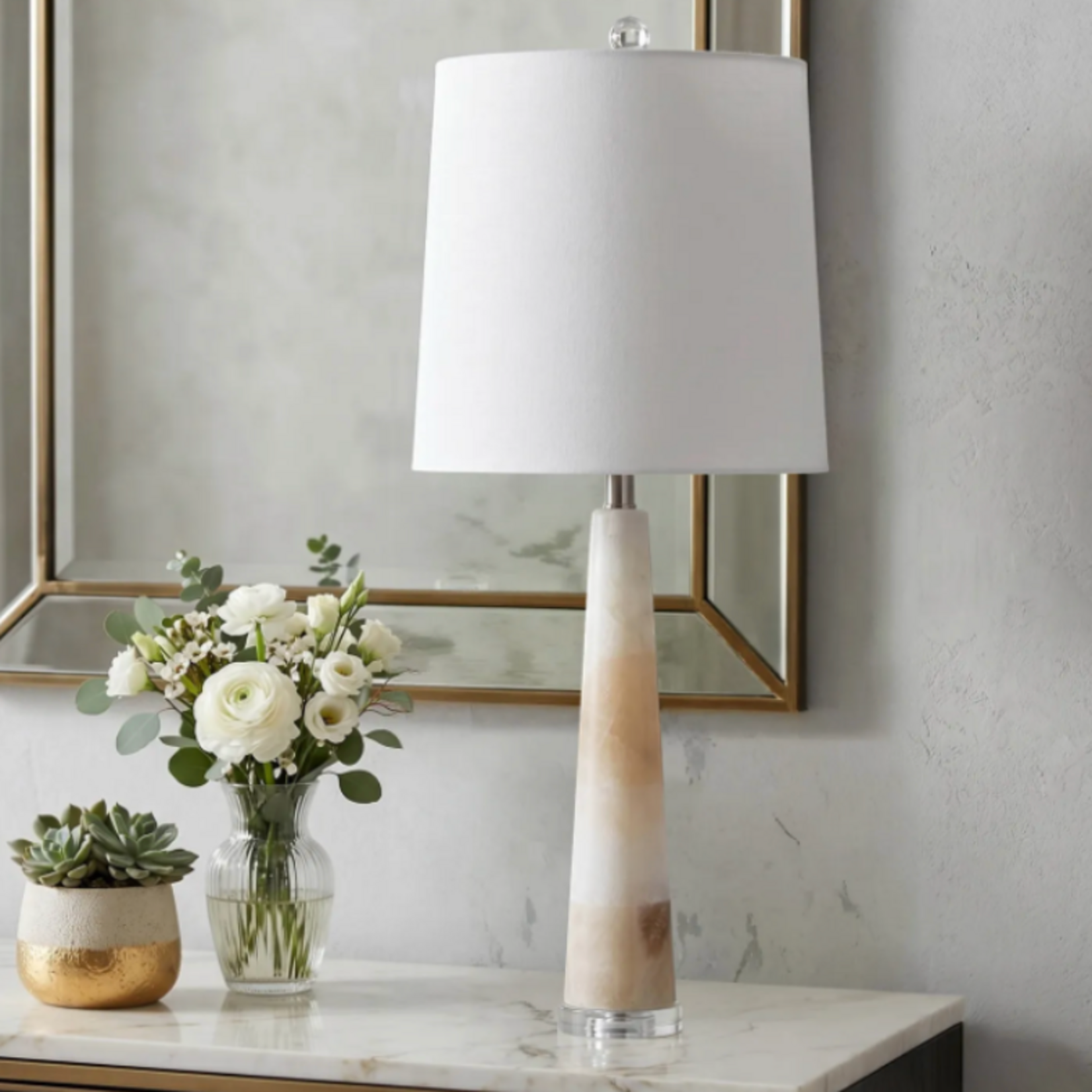 Outside The Box 30" Shrila White & Natural Alabaster Table Lamp