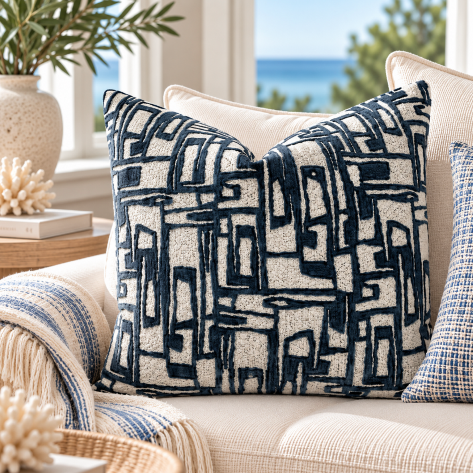 Outside The Box 24x24 Funky Town Hand-Crafted Down Filled Pillow In Sapphire CB