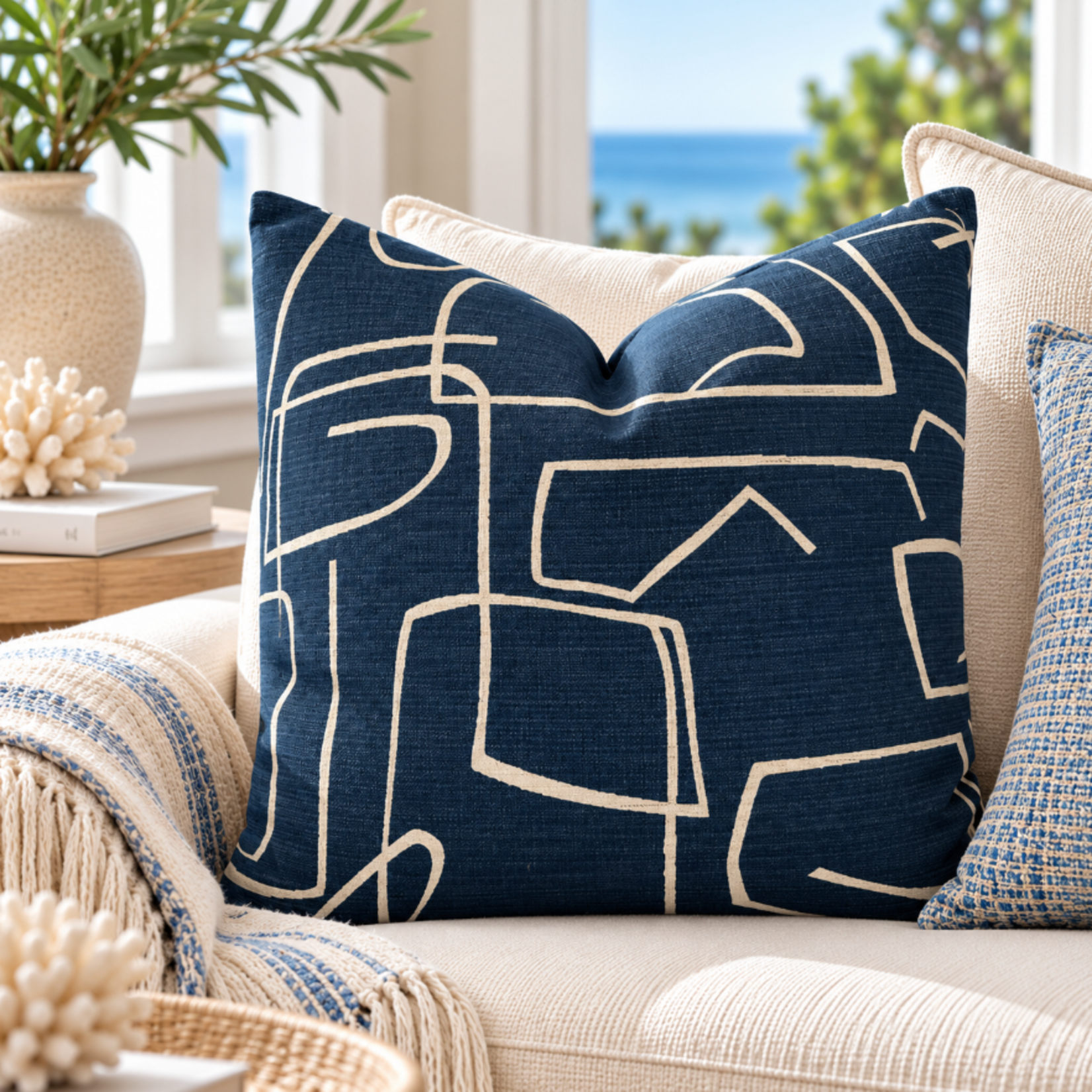 Outside The Box 24x24 Stormi Hand-Crafted Down Filled Pillow In Indigo