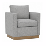 Outside The Box Allie Federal Blue Poly Performance Fabric Upholstered Cloud Swivel Chair Washed Oak Base 12932-52 (AA)