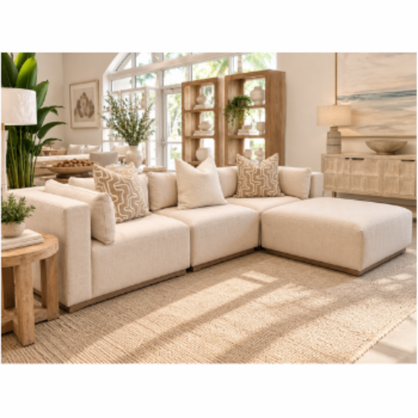 Outside The Box 117x84 Dimitry Champagne 100% UV Poly Performance Indoor / Outdoor Sectional W / Ottoman TK100-84 (OO)