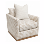 Outside The Box Allie Geometric Taupe Poly Performance Upholstered Cloud Swivel Chair Washed Oak Base RV104-19 (CC)