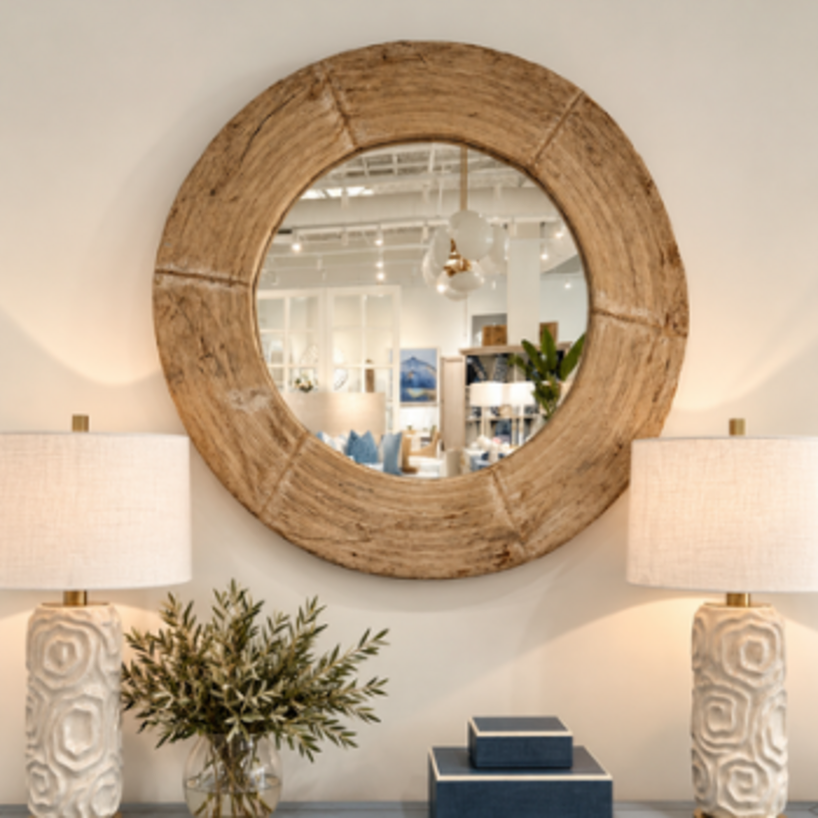 Outside The Box 49" Solid Reclaimed Wood Round Mirror #2