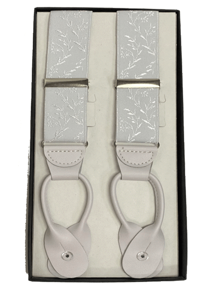 Marco Ltd 54" XL White Floral Button Braces