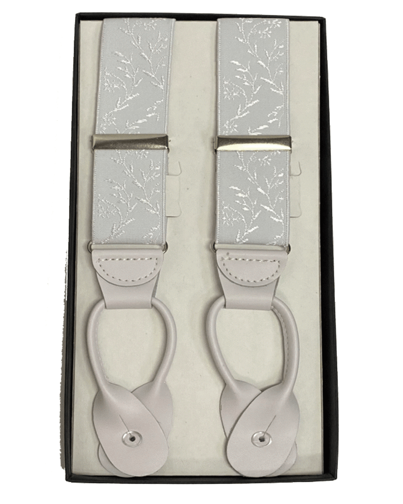Marco Ltd 54" XL White Floral Button Braces