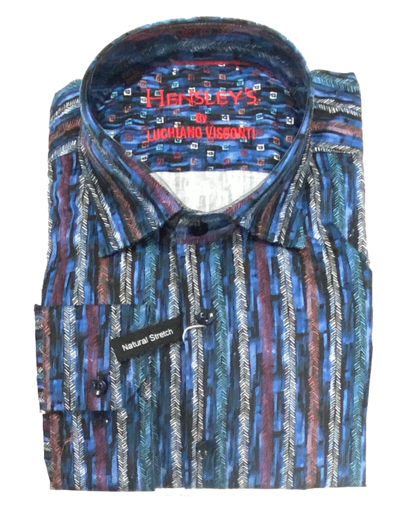 Hensley's LV LS Blue Feather Stripe Shirt - Hensley's Big and Tall