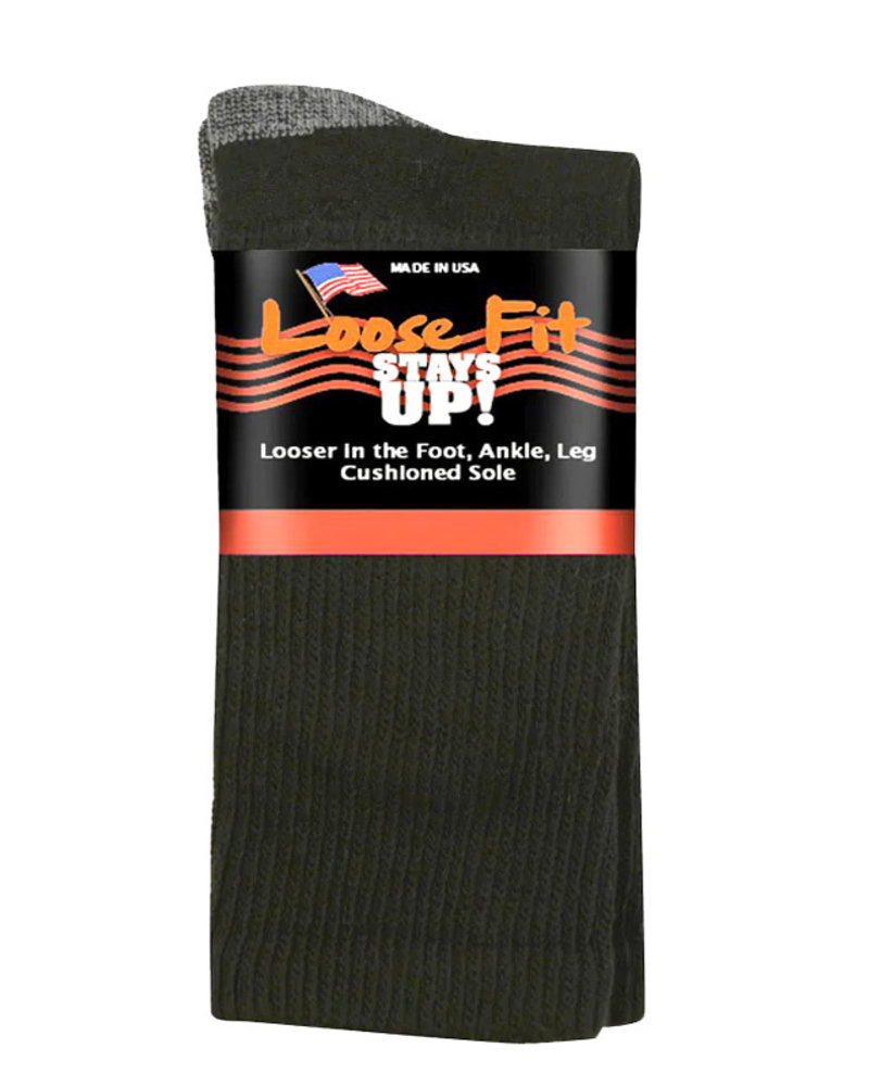 Loose Fit Solid Merino Wool Crew Socks to EEEEE - Black - Single Pair