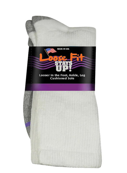 Extra Wide Sock Extra Wide Crew Loose Fit/Stays Up-White
