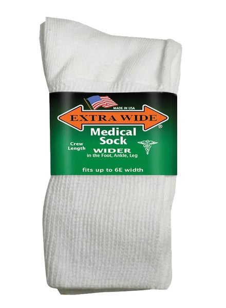 Extra Wide Sock Extra Wide Crew Length Medical-White