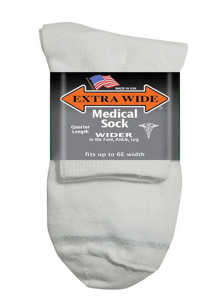 Extra Wide Sock Extra Wide Quarter Length Medical-White