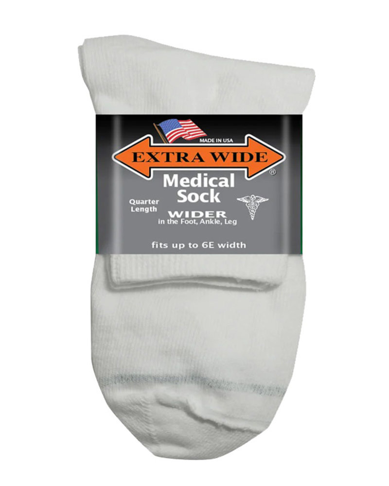 Extra Wide Sock Extra Wide Quarter Length Medical-White