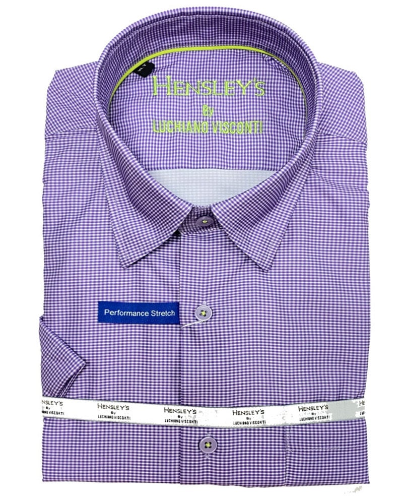 Hensley's LV SS Purple Gingham - Hensley's Big and Tall