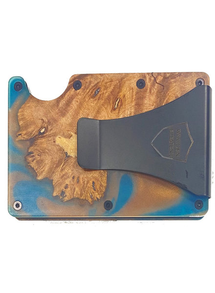 Wooden Element Wood Resin Smart Wallet-Blue/Gold