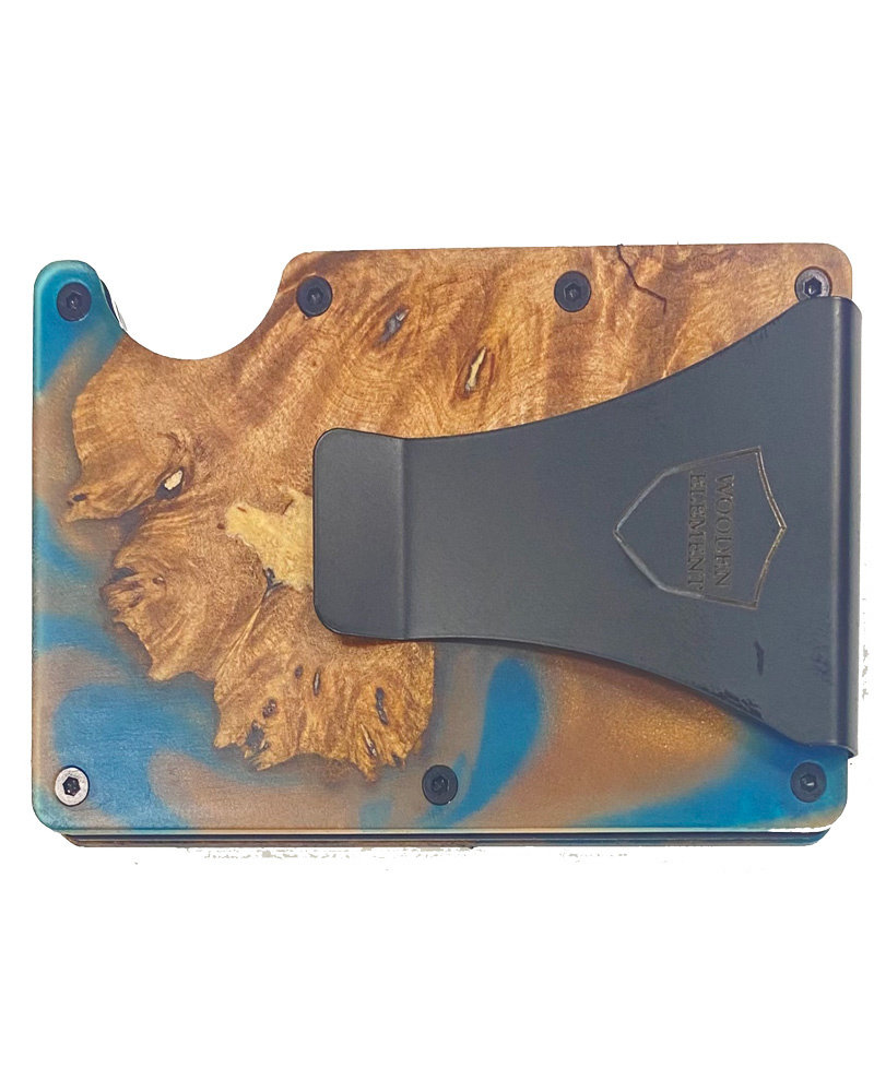 Wooden Element Wood Resin Smart Wallet-Blue/Gold