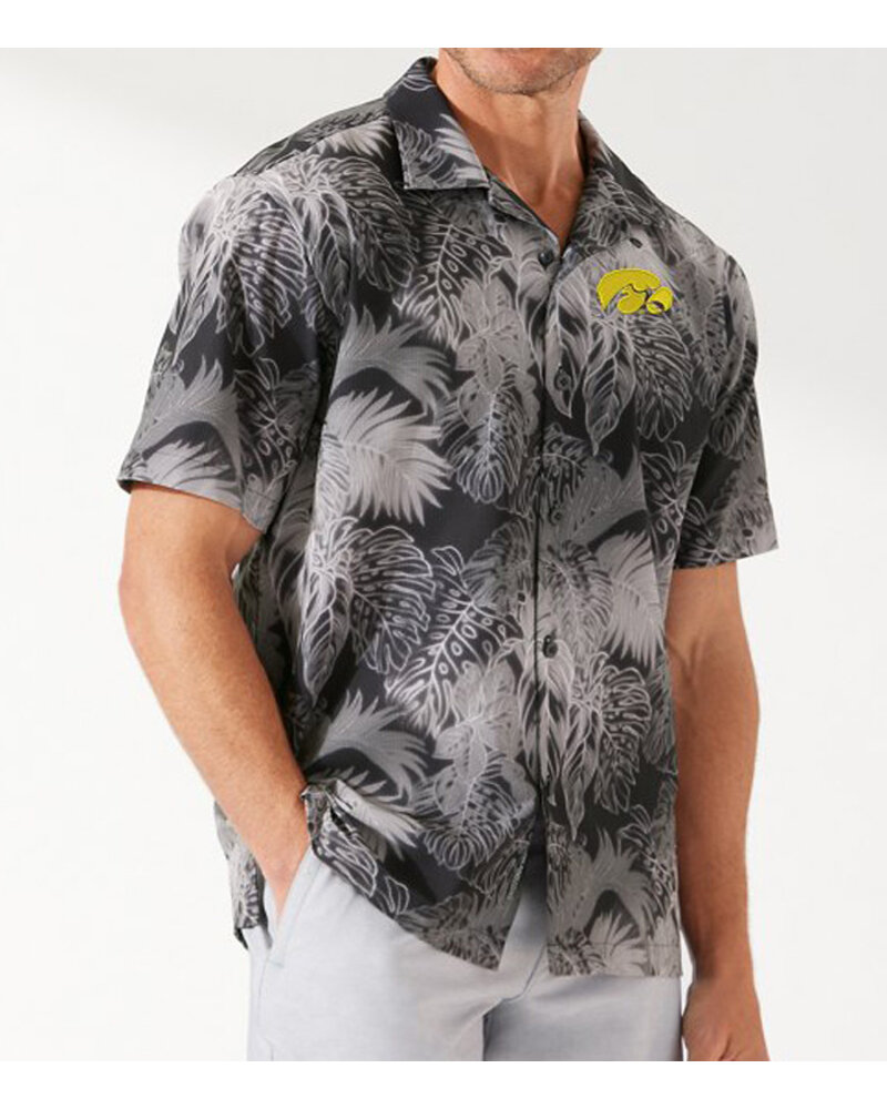 Men's Tommy Bahama Black Baltimore Ravens Big & Tall Bahama Coast Luminescent Fronds Camp IslandZone Button-Up Shirt