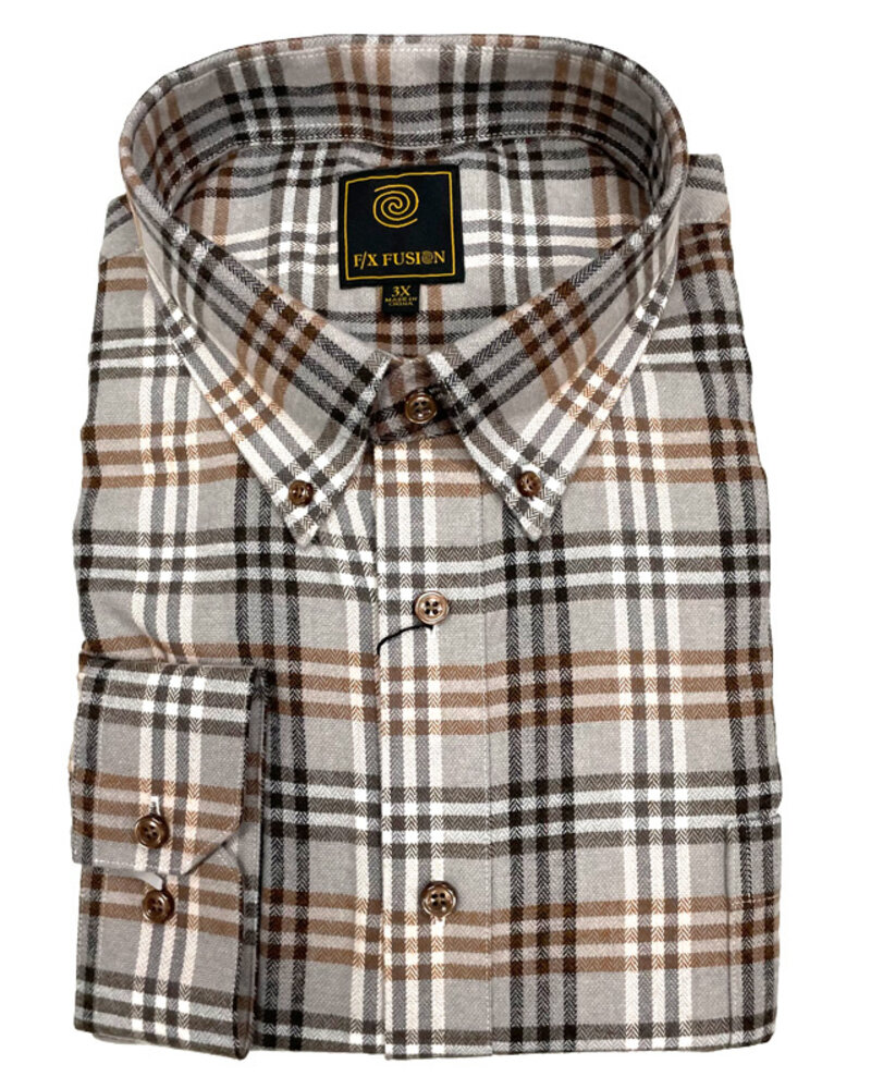 F/X Fusion F/X Fusion LS Flannel Melange Plaid-Grey/Brn