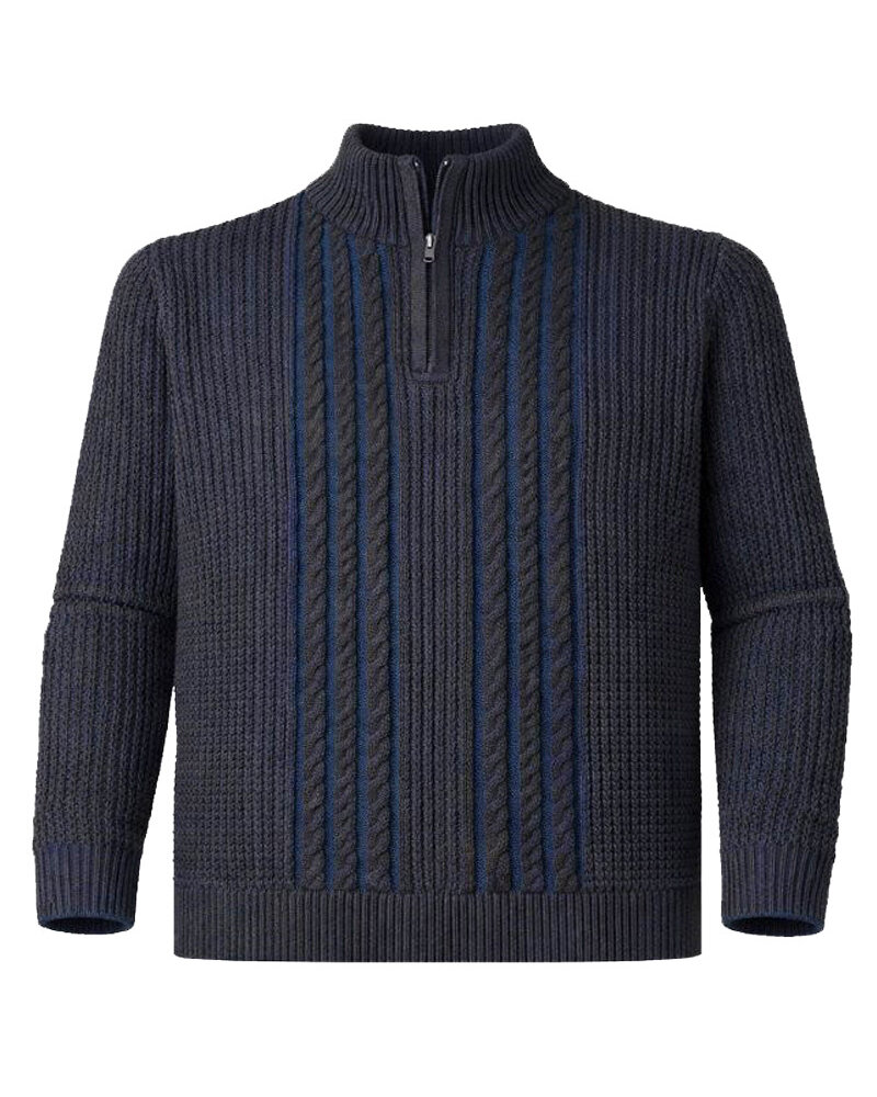 F/X Fusion F/X Fusion Plaited Zip Cable Sweater-Brown