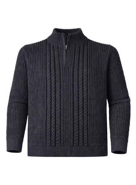F/X Fusion F/X Fusion Plaited Zip Cable Sweater-Charcoal