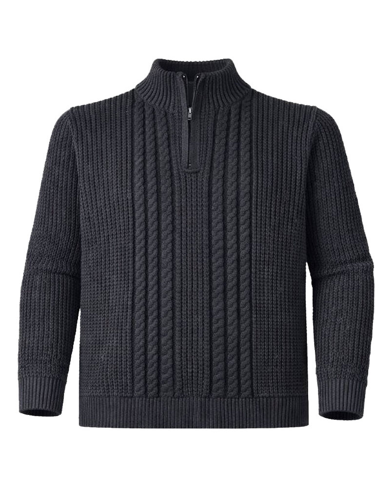 F/X Fusion F/X Fusion Plaited Zip Cable Sweater-Charcoal