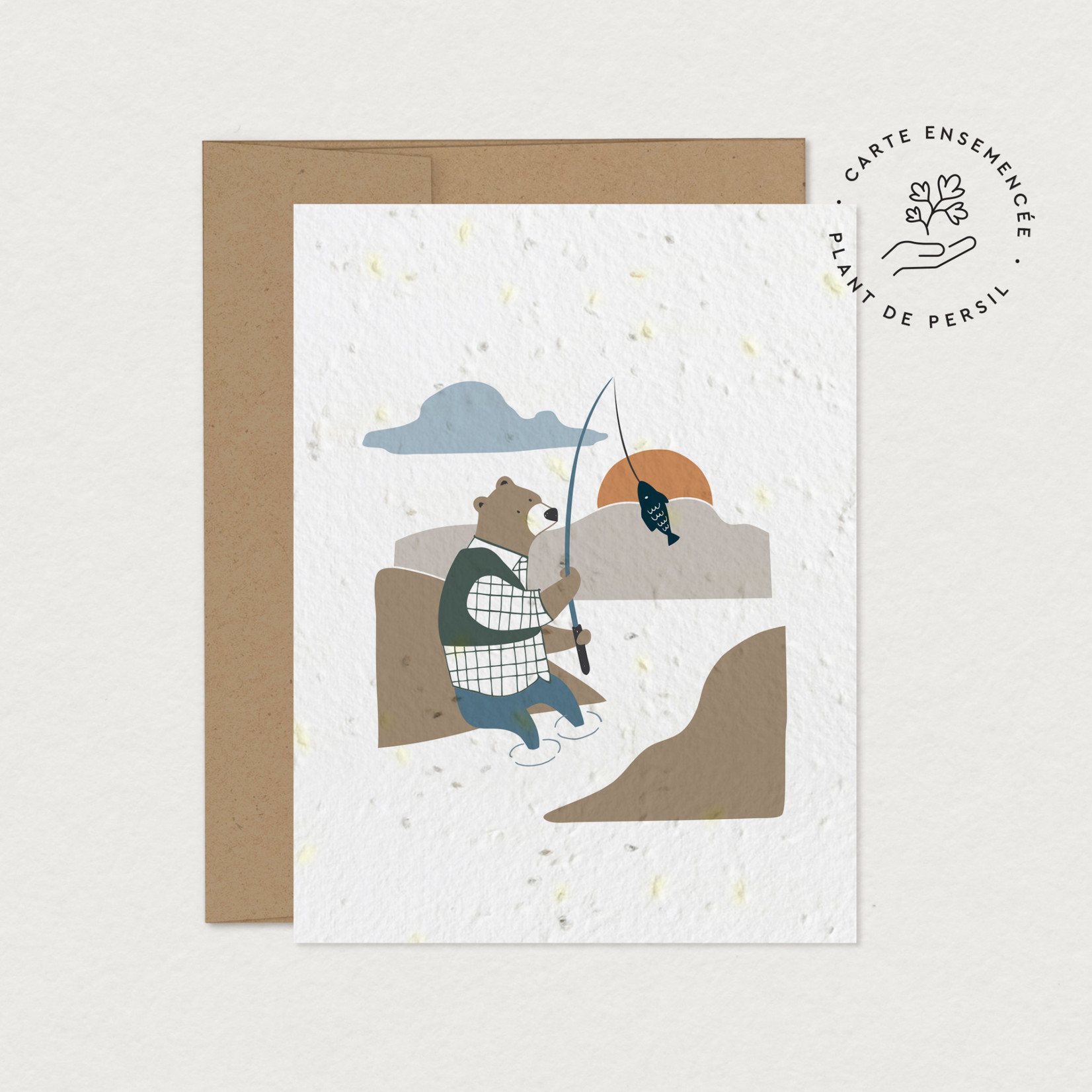 Carte de souhaits - Ours pêcheur (à planter)