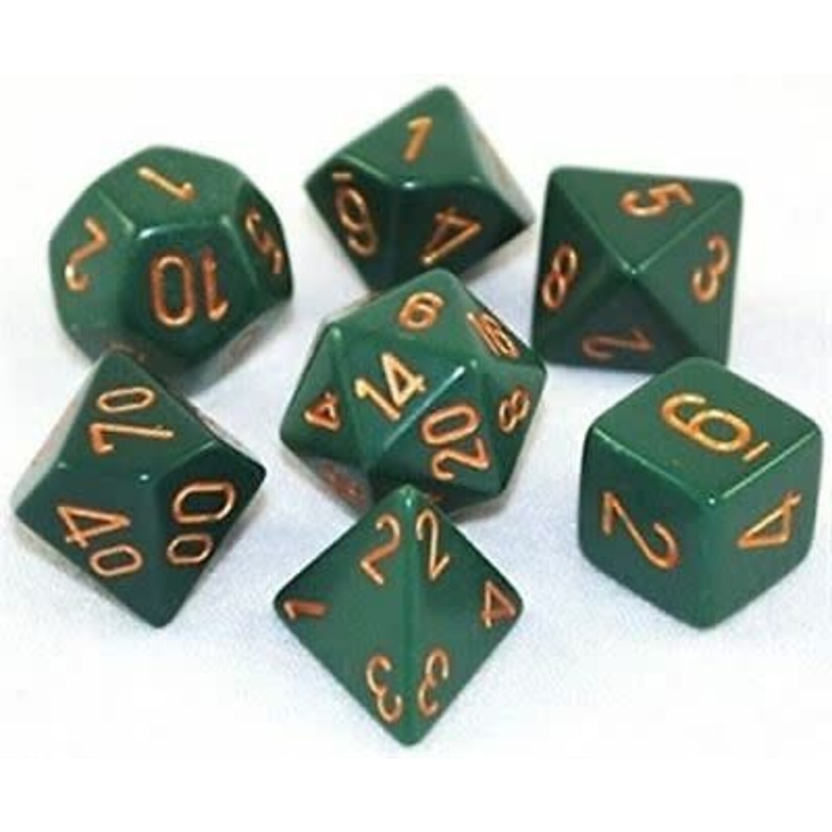 Chessex Opaque Dusty Green/copper Polyhedral 7-Dice Set