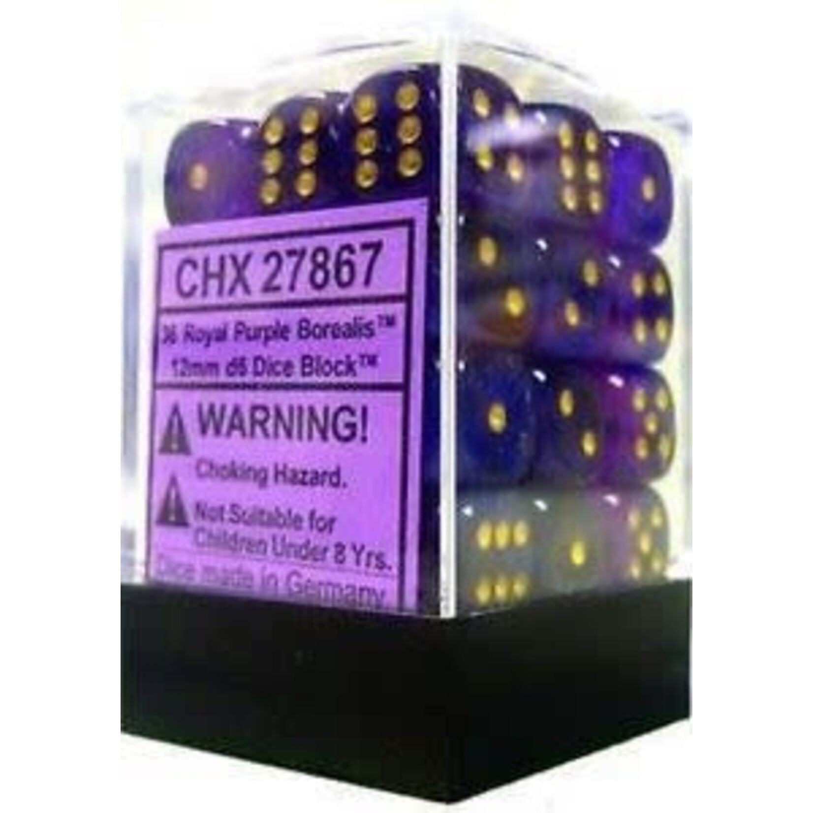 Chessex Borealis 12mm D6 Royal Purple/Gold (36)