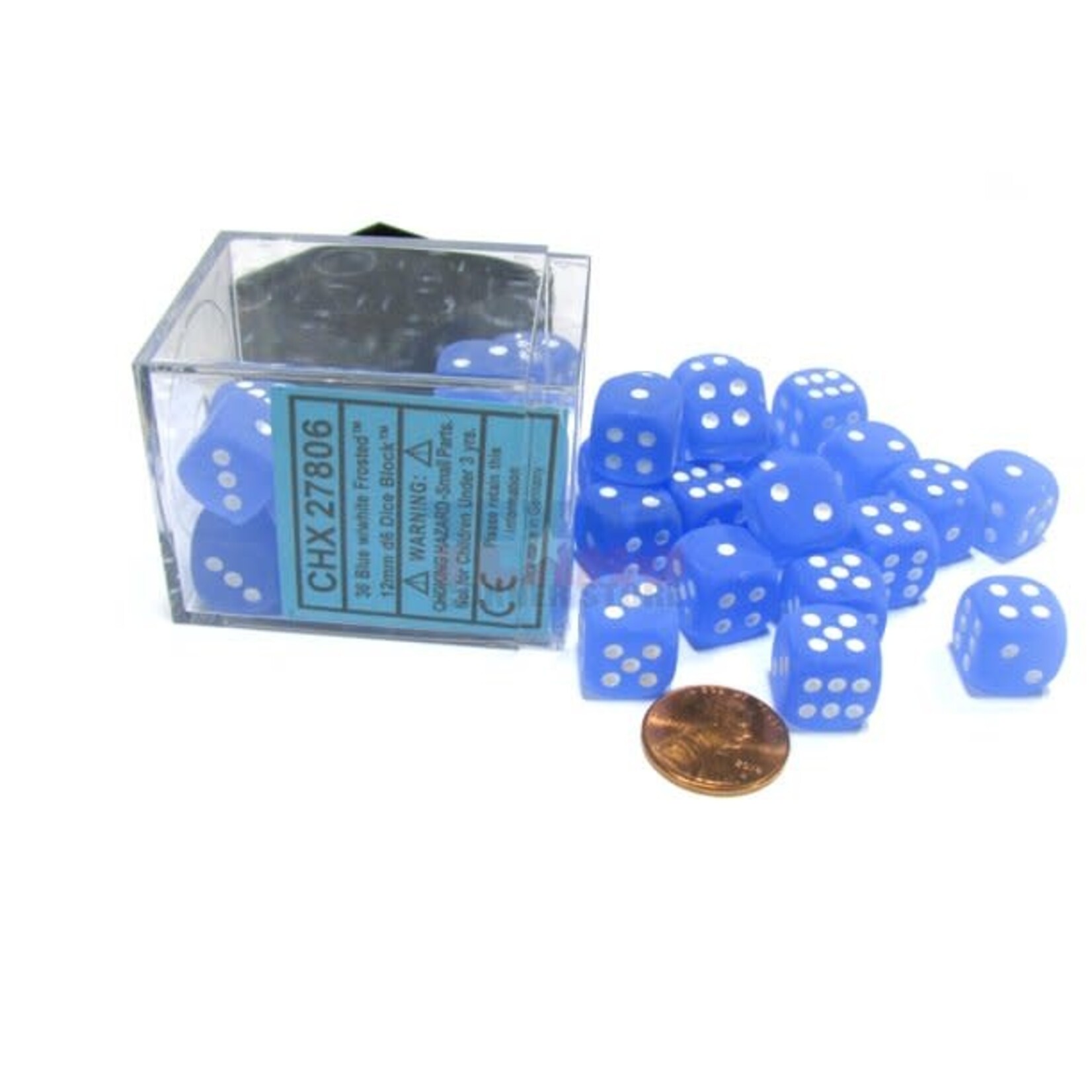 Chessex Frosted Blue/white 12mm d6 Dice Block (36 dice)