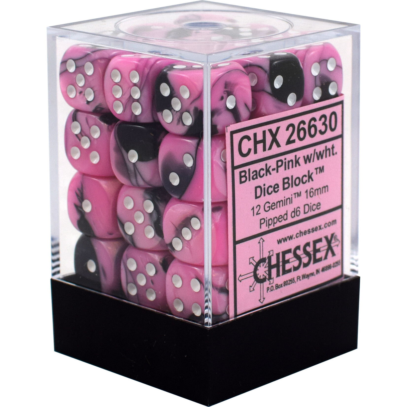 Chessex Gemini 12mm D6 Black Pink/White (36)