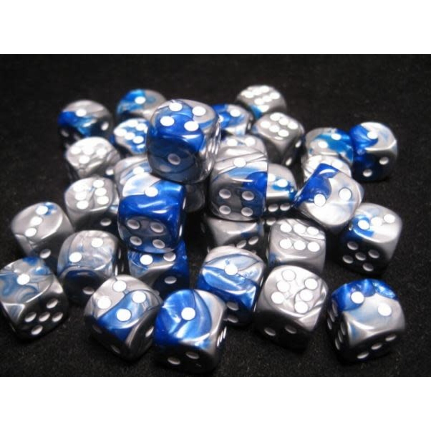 Chessex Gemini Blue-Steel/white 12mm d6 Dice Block (36 dice)