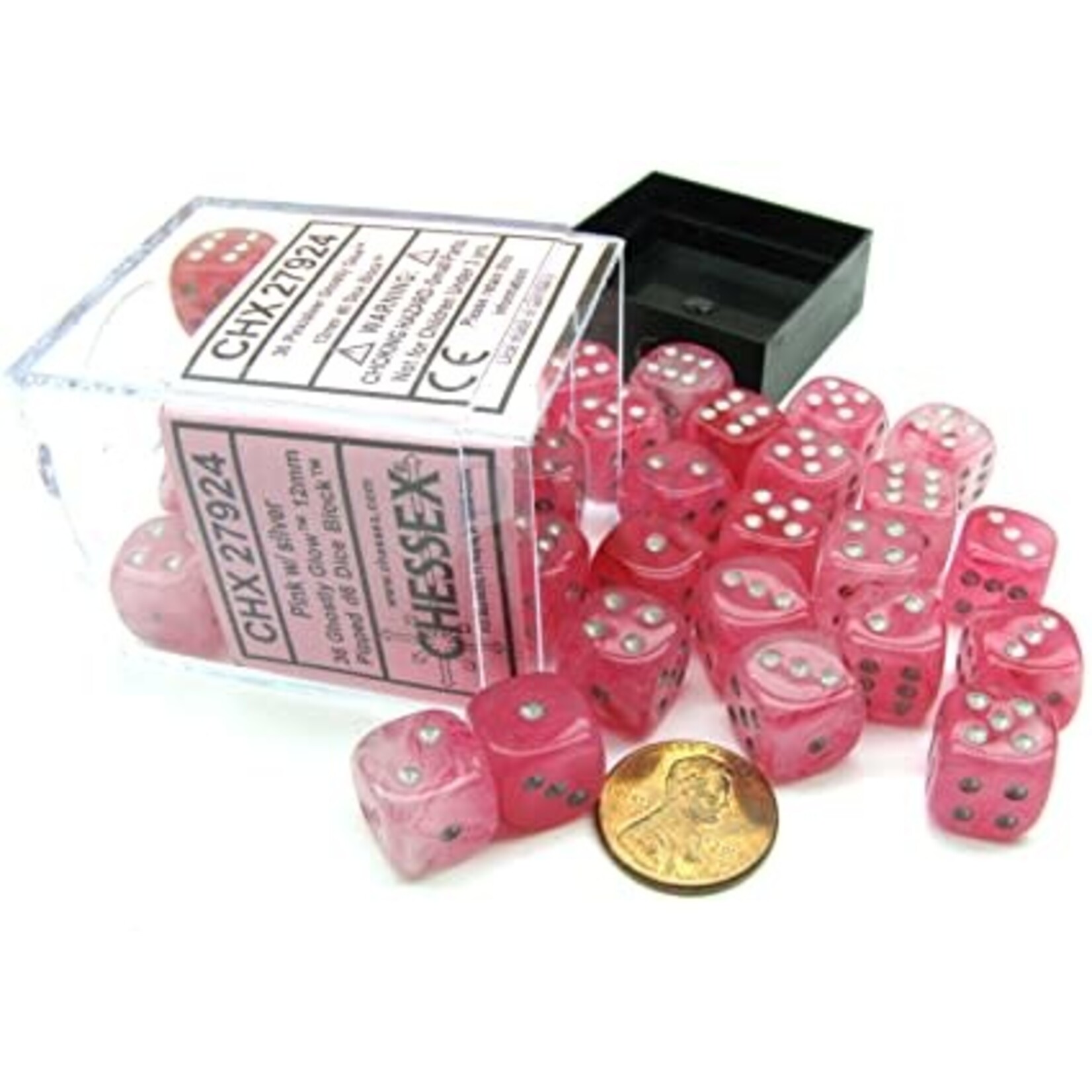 Chessex Ghostly Glow 12MM D6 Pink/Silver (36)