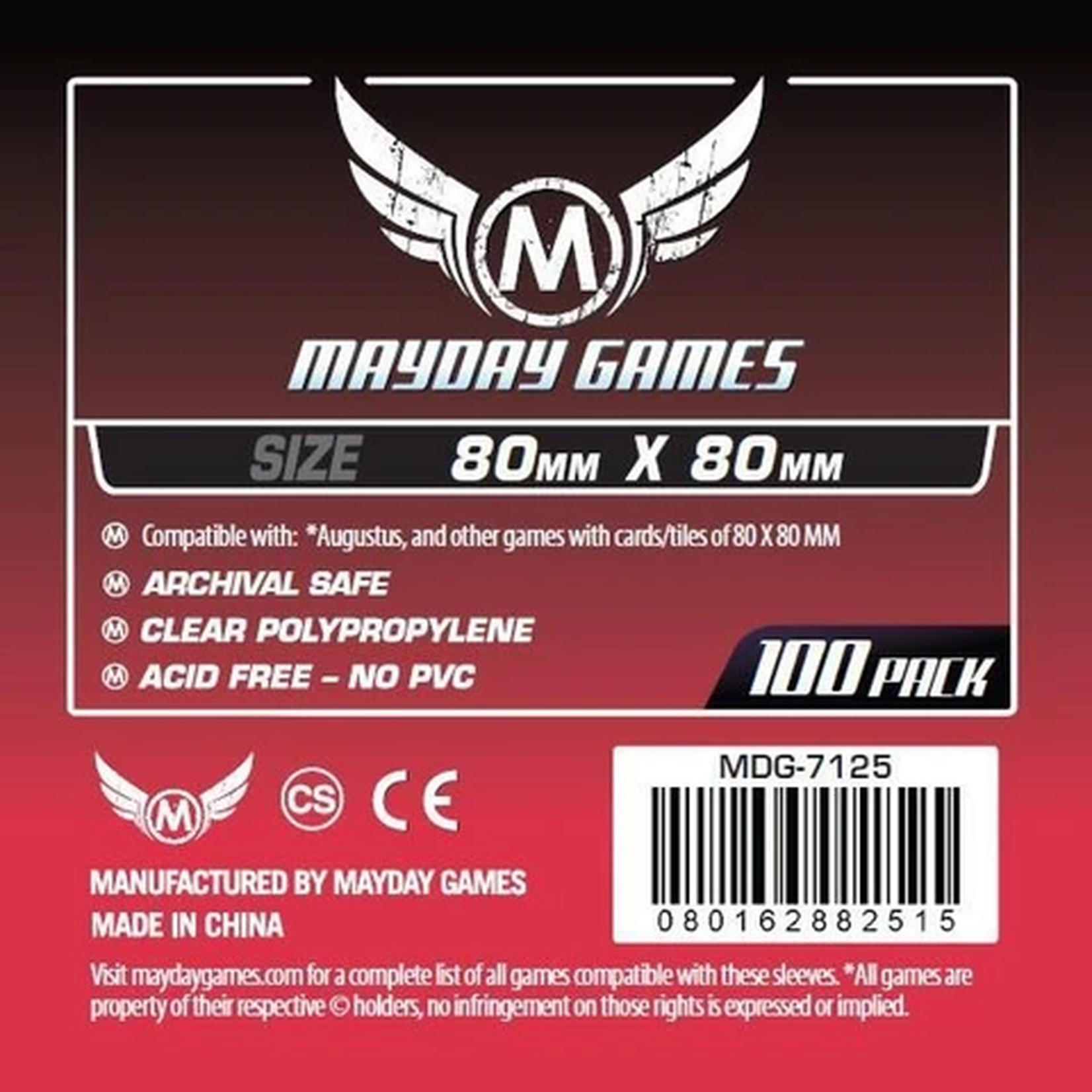 Mayday Games MG Medium Square Card Sleeves 80X80mm (100)