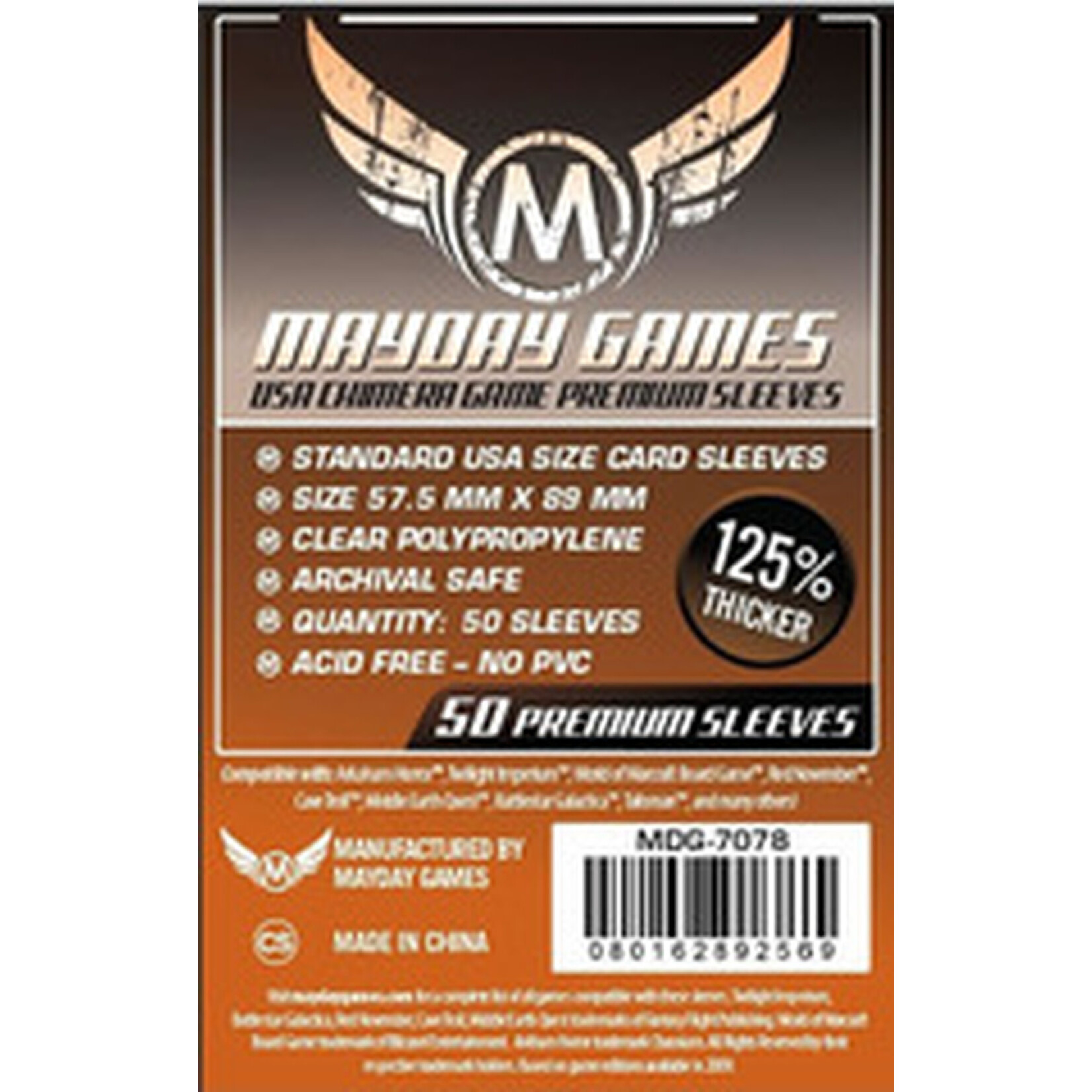 Mayday Games Sleeves: Premium USA Chimera Sleeves 57.5mm x 89mm Dark Orange (50)