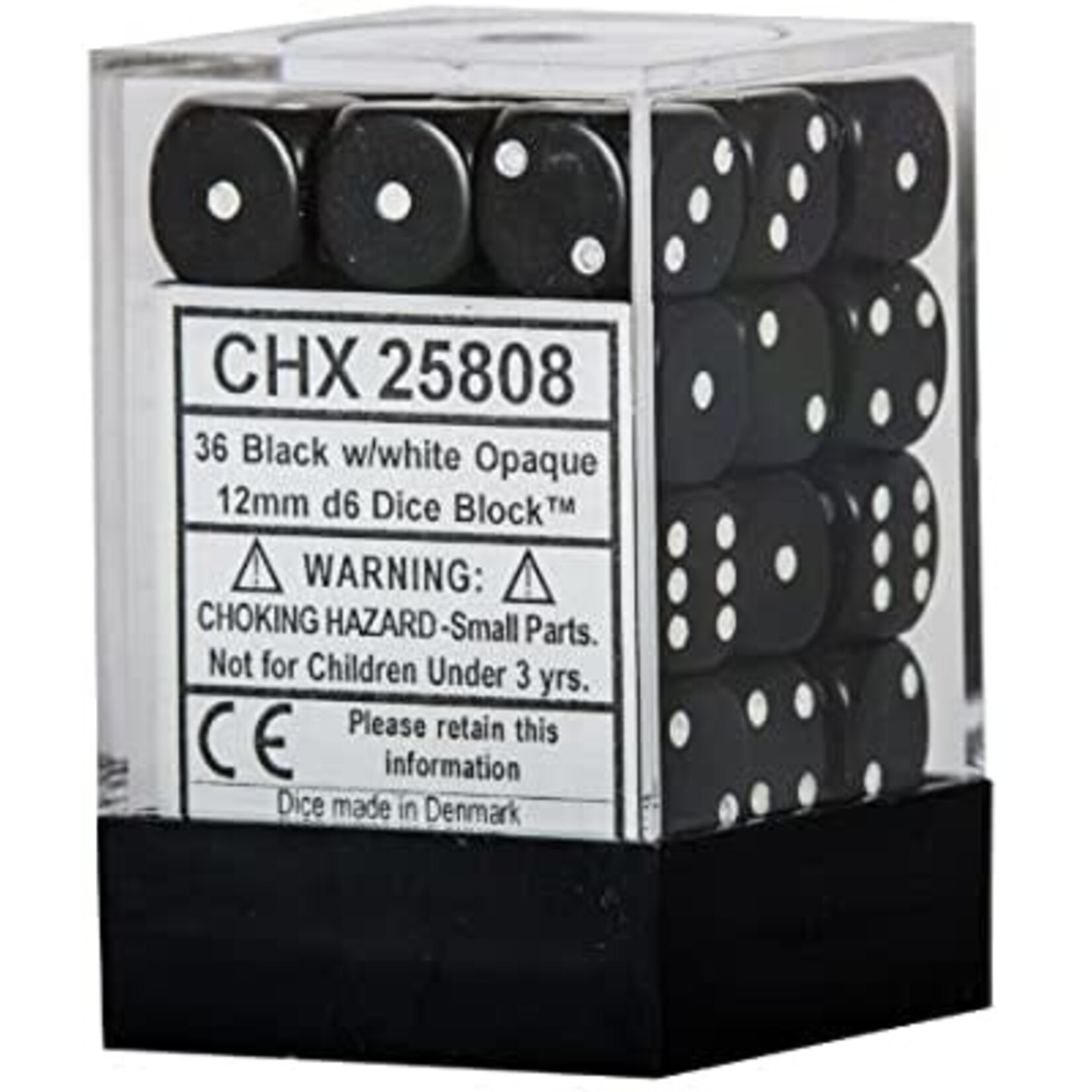 Chessex Opaque Black/white 12mm d6 Dice Block (36 dice)