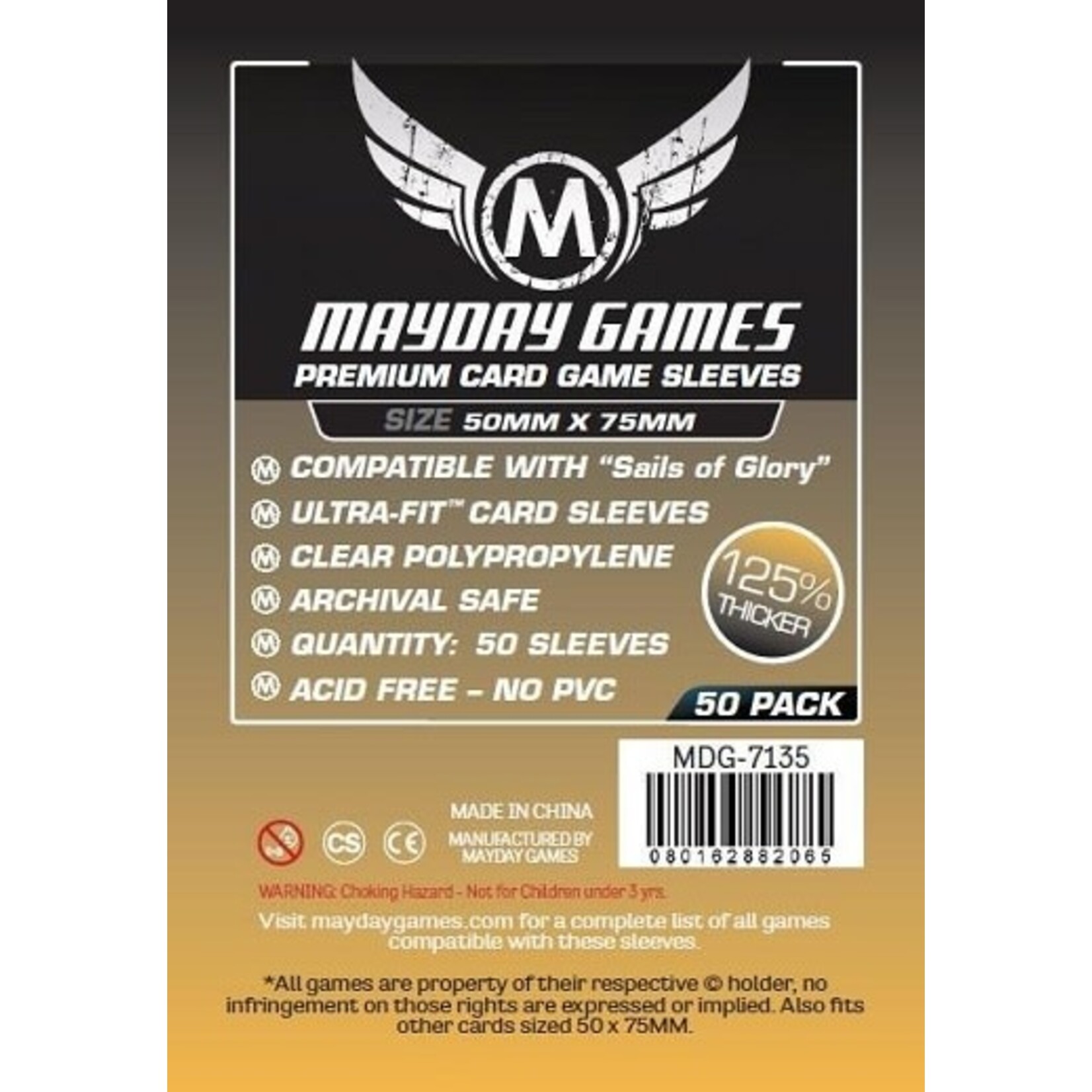 Mayday Games Sleeves: Premium Custom Card Sleeves 50mm x 75mm (Sails of Glory Sized)